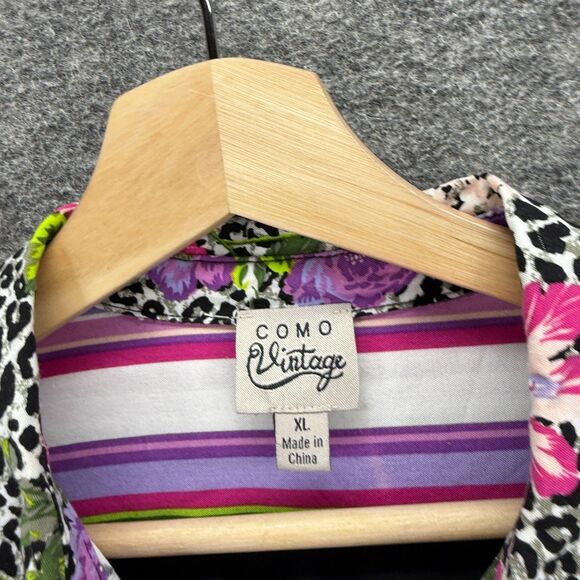 Como Vintage Shirt Women XL Purple Striped Button Up Collared Long Sleeve Rayon - Picture 3 of 7